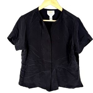 Vintage Talbots Top Womens Size 16 Petite Black Silk Button Up‎ Luxury Minimal